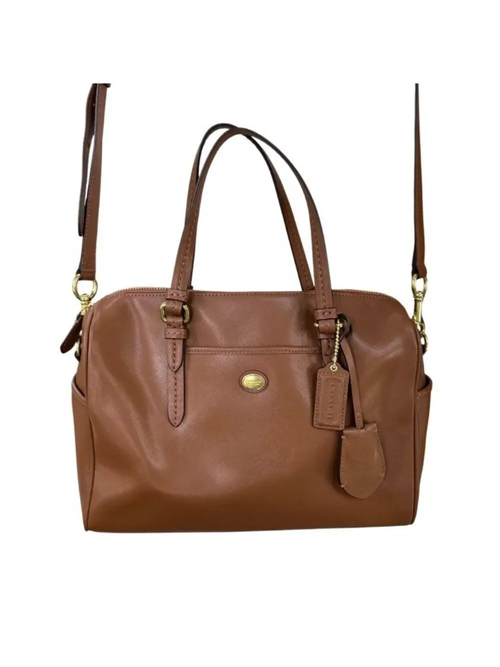 Coach Peyton Leather Nancy Satchel Convertible Crossbody British Tan